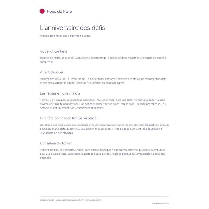 Aperçu réel de la première page du kit PDF