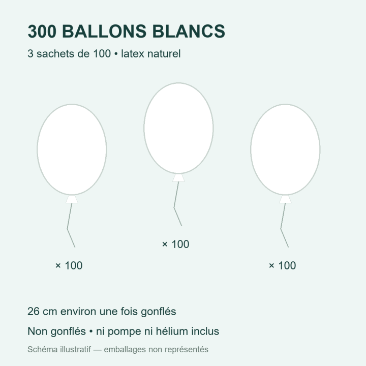 300 ballons blancs en latex 26 cm | Fous de Fête