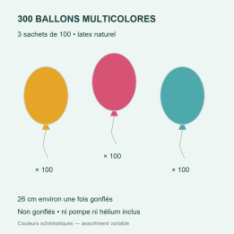 300 ballons en latex multicolores 26 cm — 3 sachets
