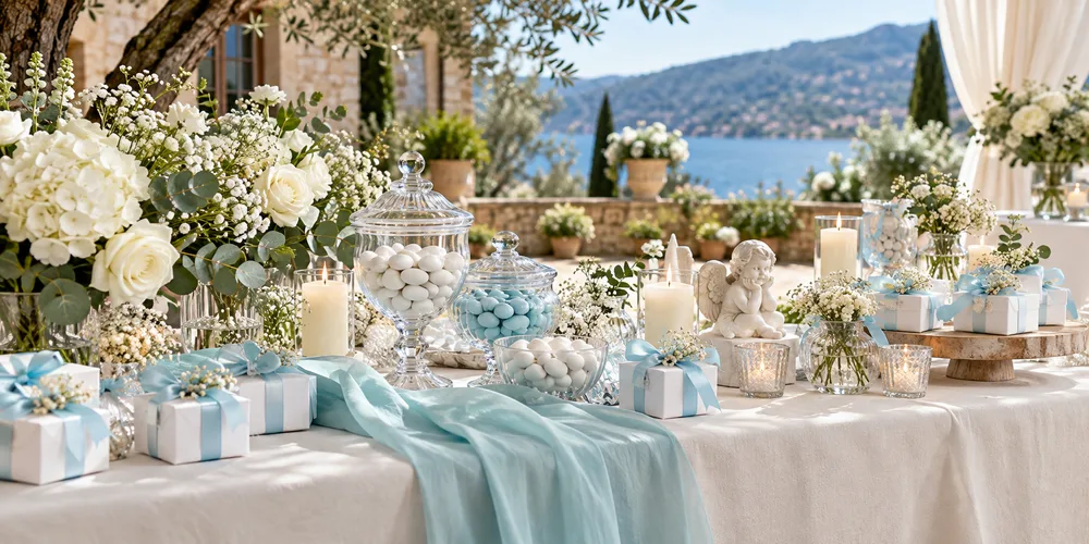 Table de baptême aux tons doux