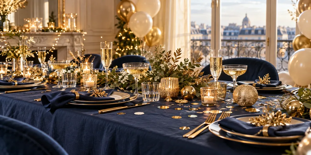 Table du Nouvel An aux touches dorées