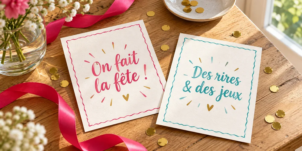 Présentation photographique de deux cartes festives originales à imprimer